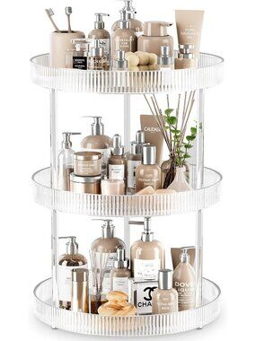 3 Tier Lazy Susan Bathroom Countertop Organizer, 360° Clear Rotating Makeup